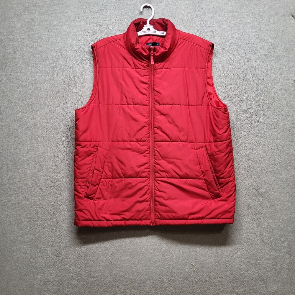 Lands End Men Jacket Large Red Vest Puffer Full Zip Sleeveless